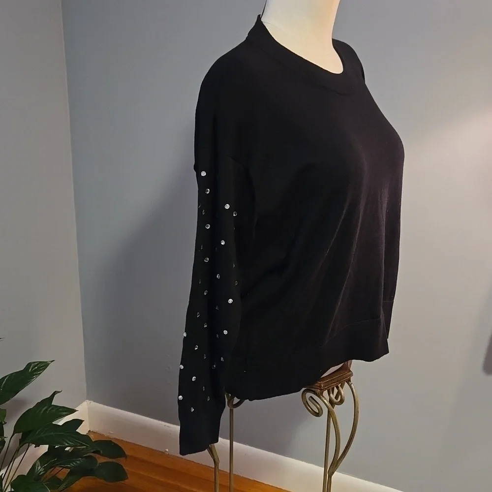 Michael Kors Stretchy Black Rhinestone Long Sleeve Designer Sweater - Size S